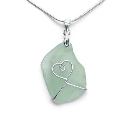 Sea Glass Necklace - Aqua Heart Pendant Scottish Jewellery - East Neuk Beach Crafts