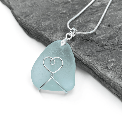 Sea Glass Necklace - Aqua Heart Pendant Scottish Jewellery - East Neuk Beach Crafts