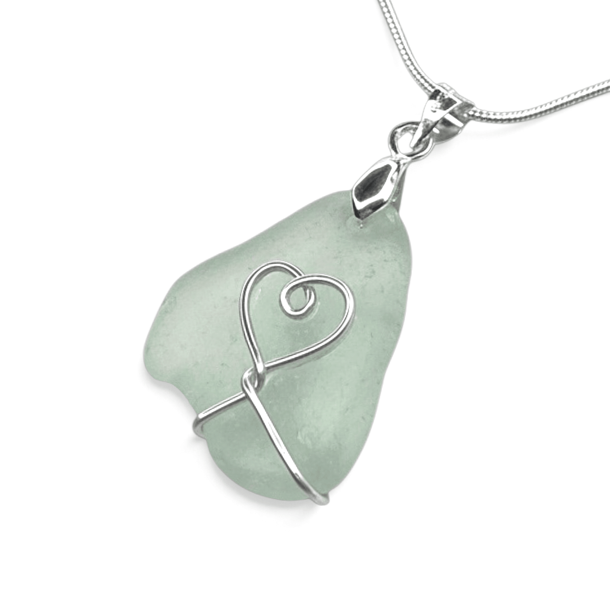 Sea Glass Necklace - Aqua Heart Pendant Scottish Jewellery - East Neuk Beach Crafts