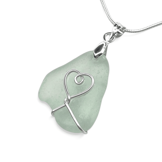 Sea Glass Necklace - Aqua Heart Pendant Scottish Jewellery - East Neuk Beach Crafts