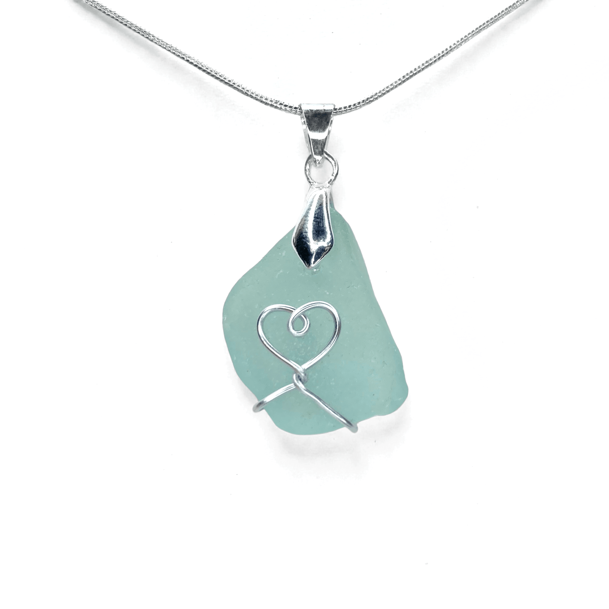 Sea Glass Necklace - Aqua Heart Pendant - Scottish Jewellery - East Neuk Beach Crafts