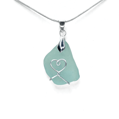 Sea Glass Necklace - Aqua Heart Pendant - Scottish Jewellery - East Neuk Beach Crafts