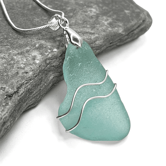 Sea Glass Necklace - Aqua Ripples Pendant - Scottish Jewellery - East Neuk Beach Crafts
