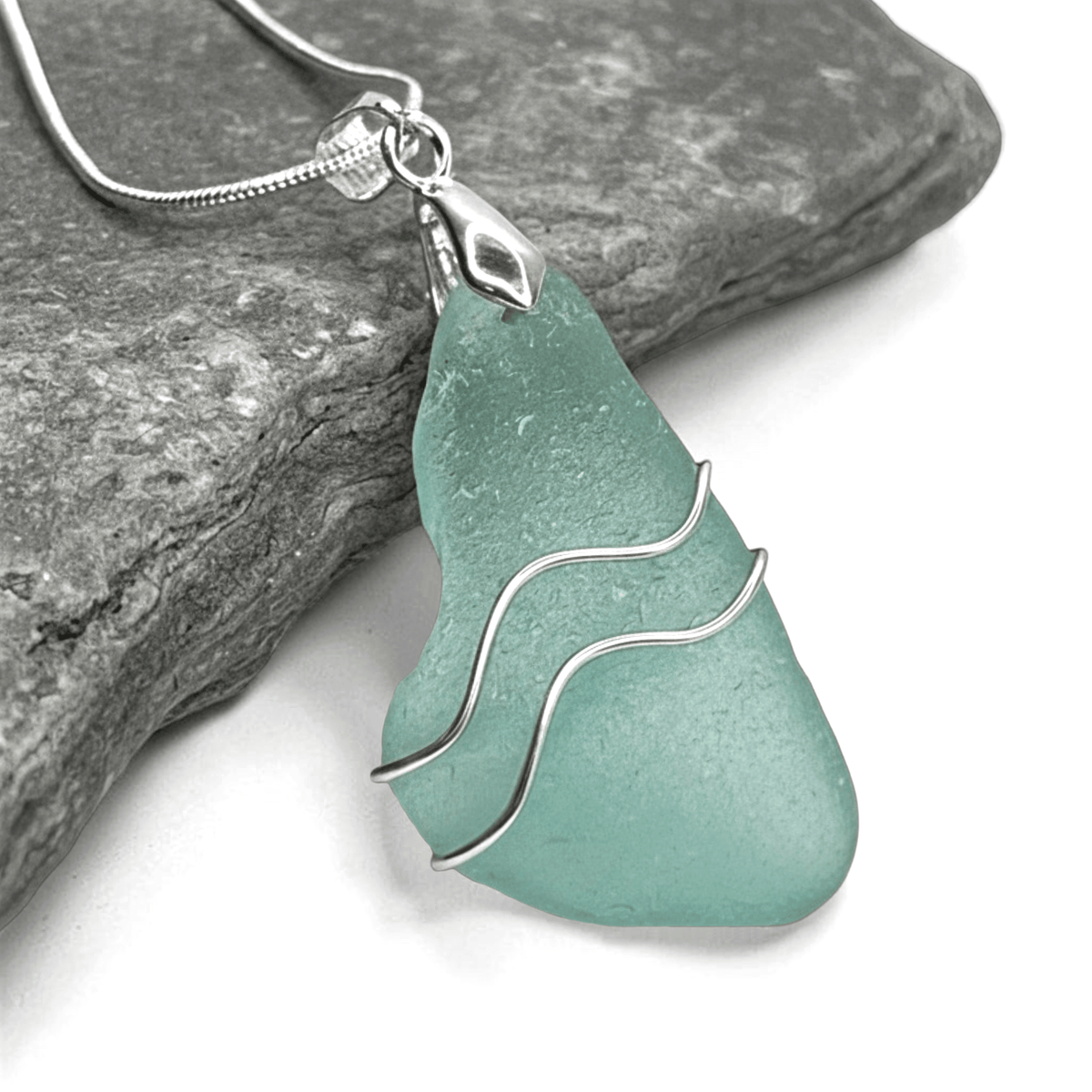 Sea Glass Necklace - Aqua Ripples Pendant - Scottish Jewellery - East Neuk Beach Crafts