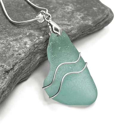 Sea Glass Necklace - Aqua Ripples Pendant - Scottish Jewellery - East Neuk Beach Crafts