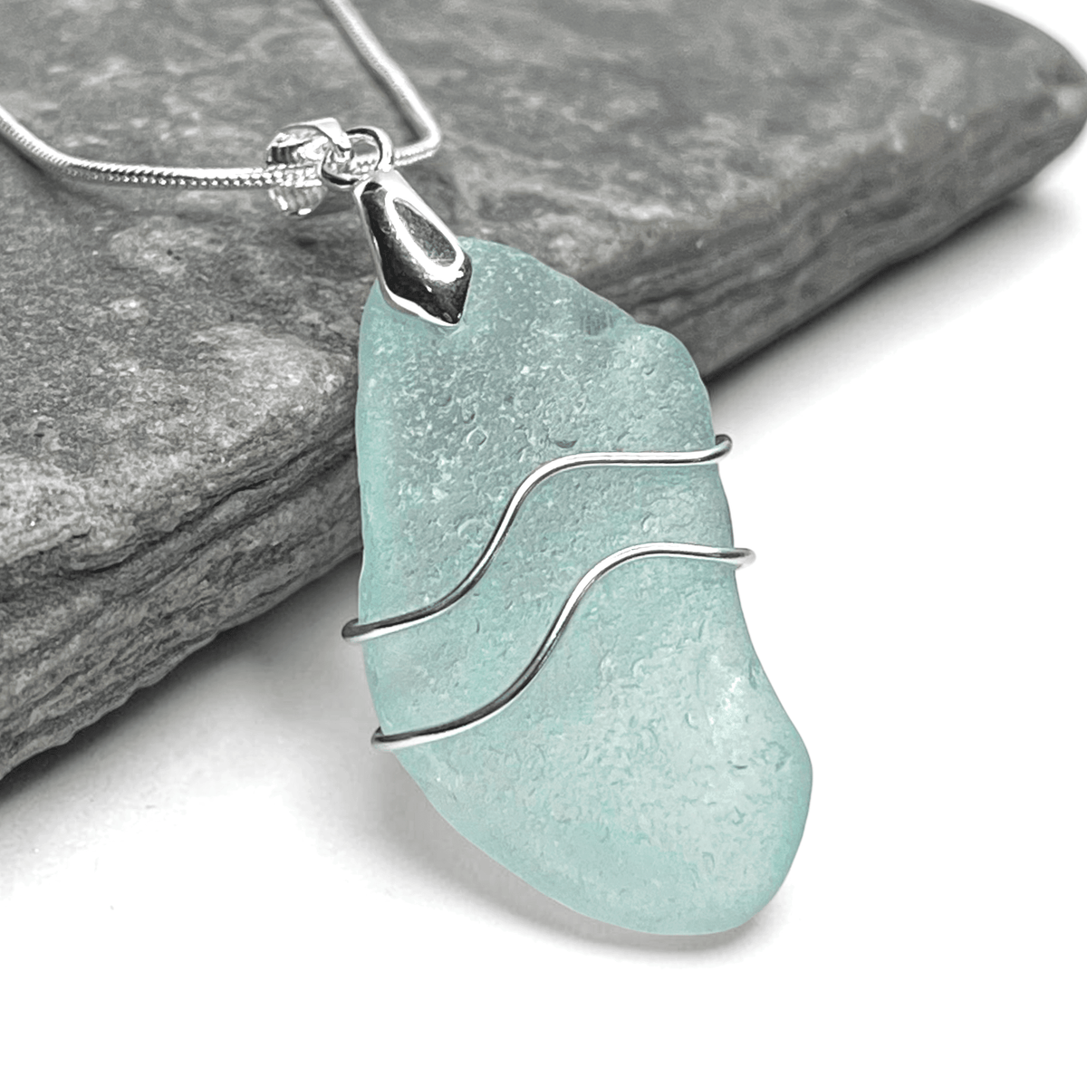 Sea Glass Necklace - Aqua Ripples Pendant - Scottish Jewellery - East Neuk Beach Crafts