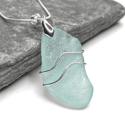 Sea Glass Necklace - Aqua Ripples Pendant - Scottish Jewellery - East Neuk Beach Crafts