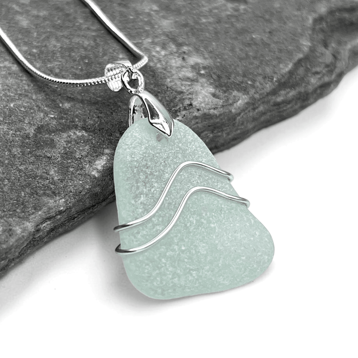 Sea Glass Necklace - Aqua Wave Pendant - Scottish Jewellery – East