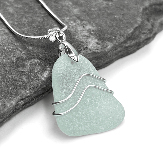 Sea Glass Necklace - Aqua Ripples Pendant - Scottish Jewellery - East Neuk Beach Crafts
