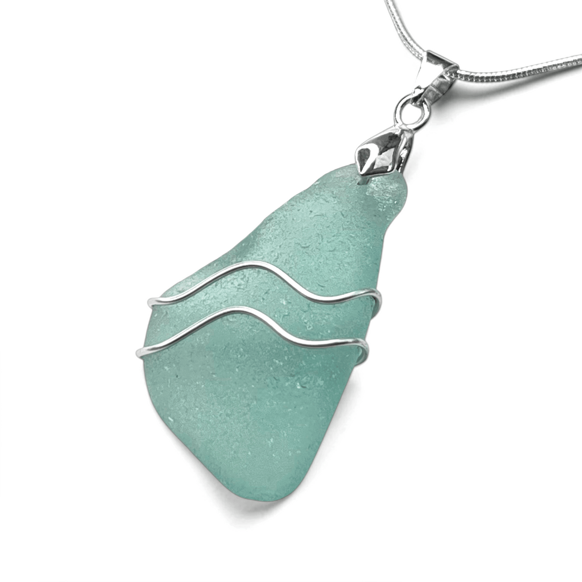 Sea Glass Necklace - Aqua Ripples Pendant - Scottish Jewellery - East Neuk Beach Crafts