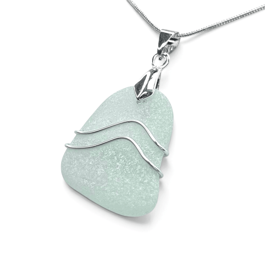 Sea Glass Necklace - Aqua Ripples Pendant - Scottish Jewellery - East Neuk Beach Crafts