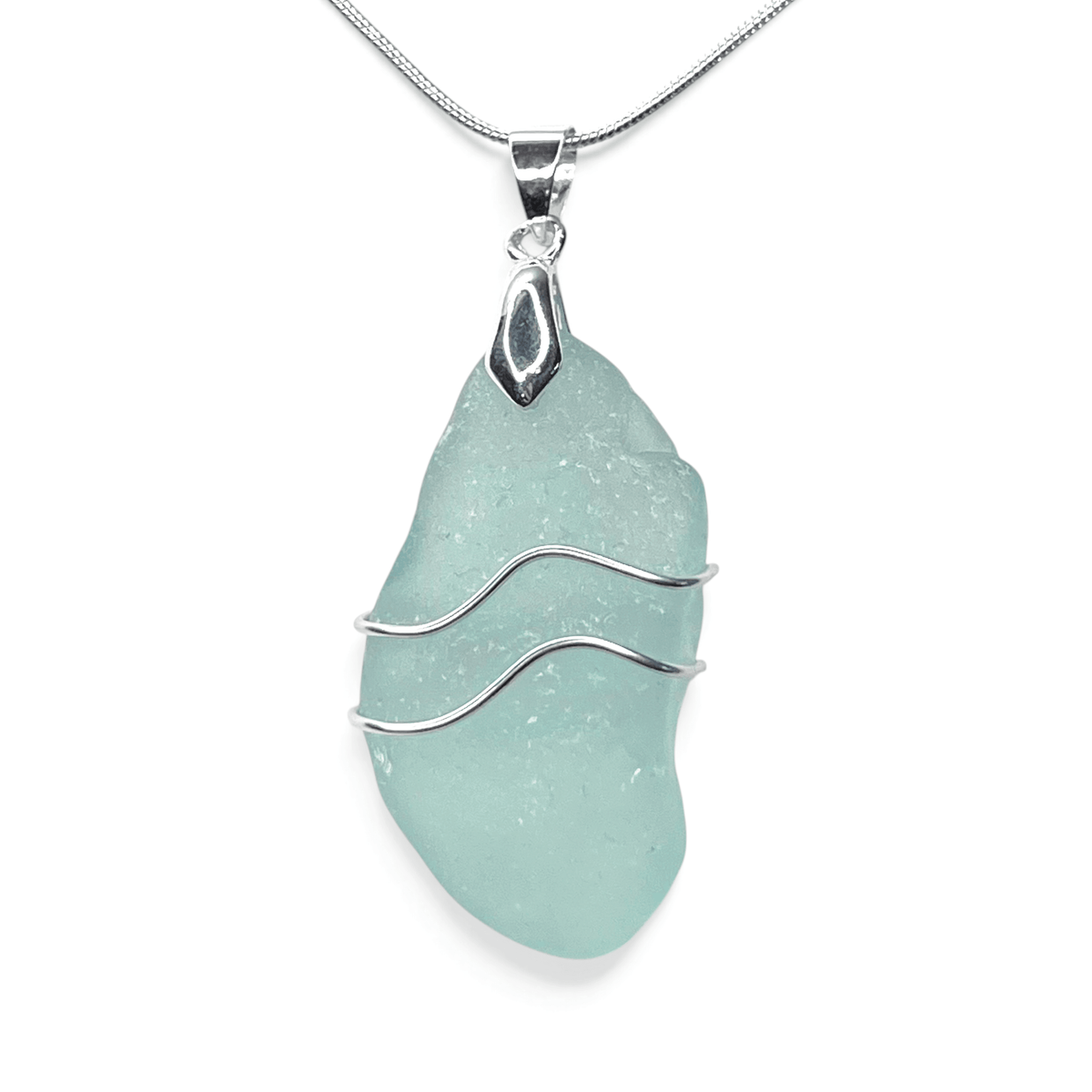 Sea Glass Necklace - Aqua Ripples Pendant - Scottish Jewellery - East Neuk Beach Crafts