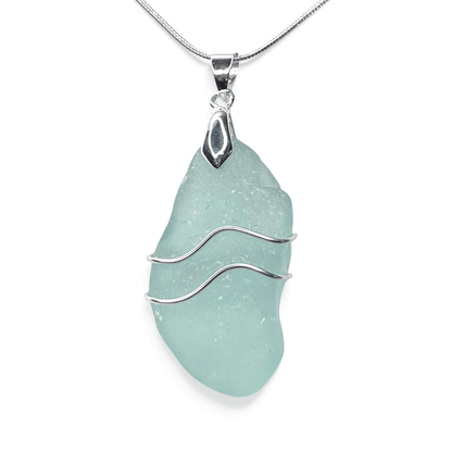 Sea Glass Necklace - Aqua Ripples Pendant - Scottish Jewellery - East Neuk Beach Crafts