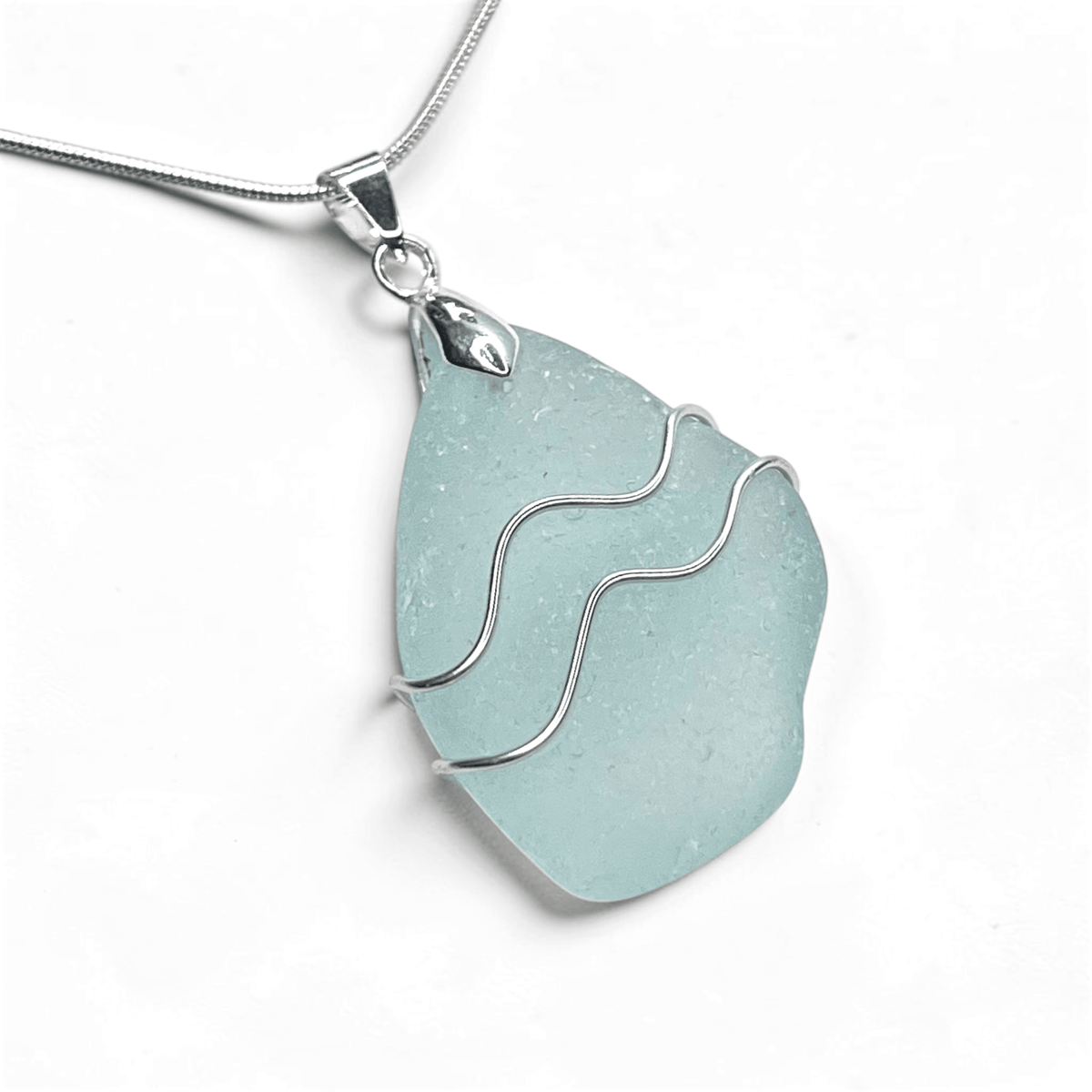 Sea Glass Necklace - Aqua Ripples Pendant - Scottish Jewellery - East Neuk Beach Crafts
