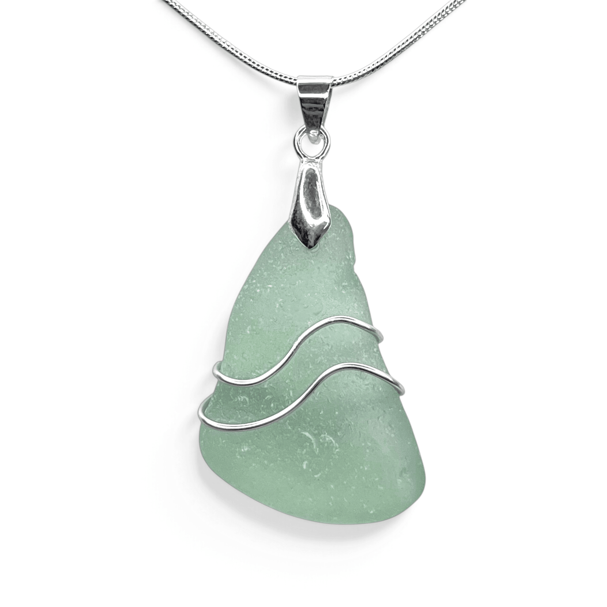 Sea Glass Necklace - Aqua Ripples Pendant - Scottish Jewellery - East Neuk Beach Crafts