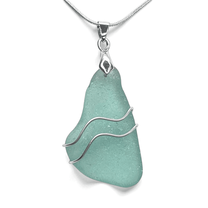 Sea Glass Necklace - Aqua Ripples Pendant - Scottish Jewellery - East Neuk Beach Crafts