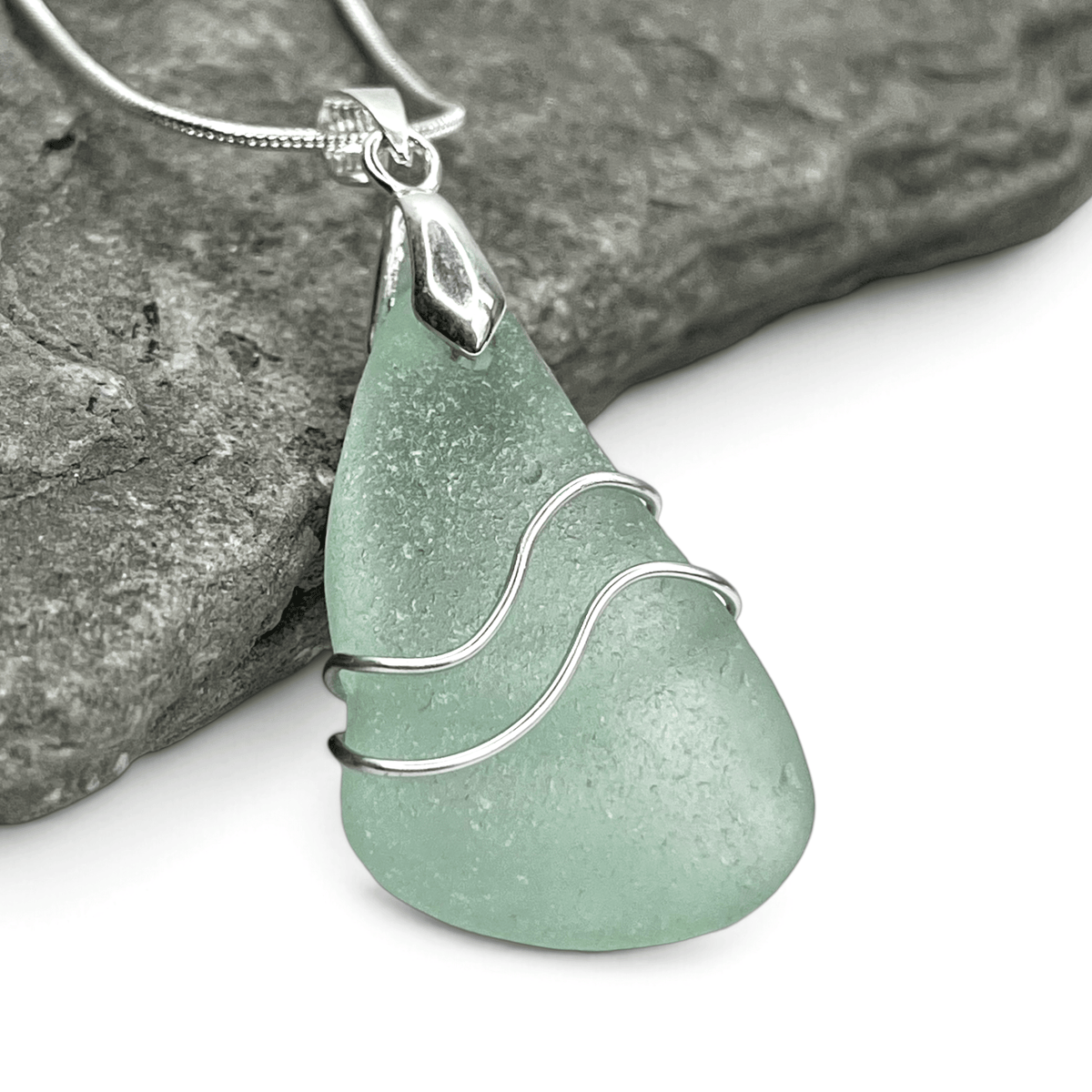 Sea Glass Necklace - Aqua Ripples Pendant - Scottish Jewellery - East Neuk Beach Crafts