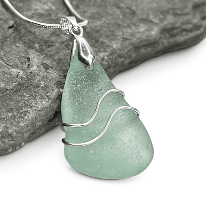Sea Glass Necklace - Aqua Ripples Pendant - Scottish Jewellery - East Neuk Beach Crafts