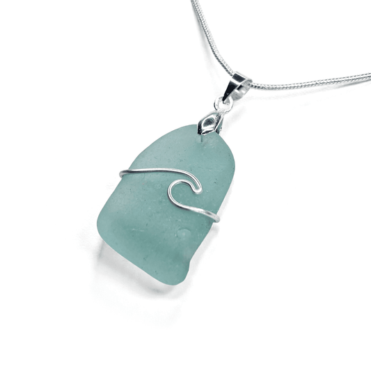 Sea Glass Necklace - Aqua Wave Pendant Scottish Jewellery - East Neuk Beach Crafts