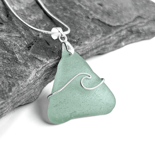 Sea Glass Necklace - Aqua Wave Pendant Scottish Jewellery - East Neuk Beach Crafts