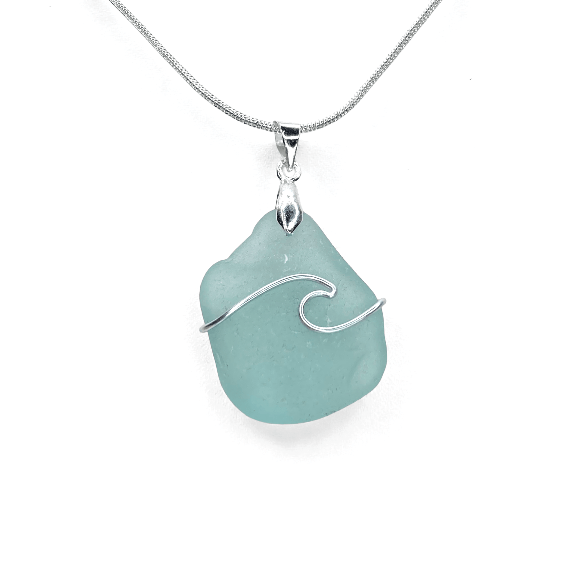 Sea Glass Necklace - Aqua Wave Pendant Scottish Jewellery - East Neuk Beach Crafts