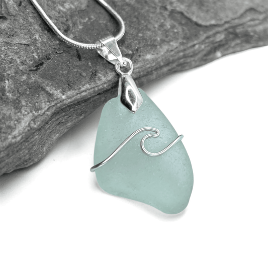 Sea Glass Necklace - Aqua Wave Pendant Scottish Jewellery - East Neuk Beach Crafts