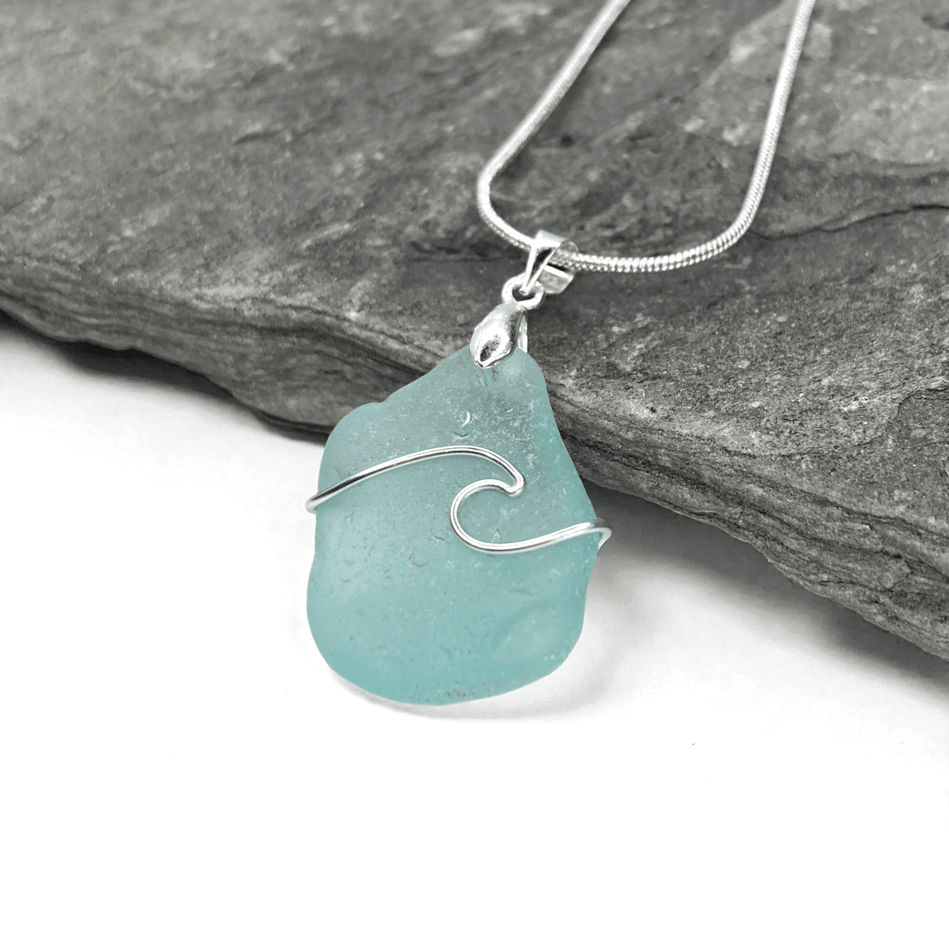 Sea Glass Necklace - Aqua Wave Pendant Scottish Jewellery - East Neuk Beach Crafts