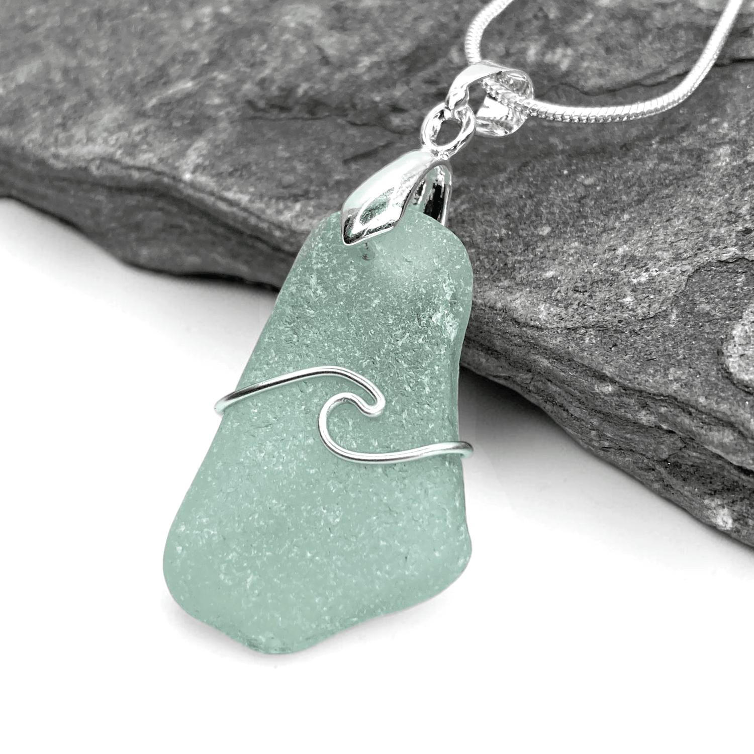 Sea Glass Necklace - Aqua Wave Pendant Scottish Jewellery - East Neuk Beach Crafts