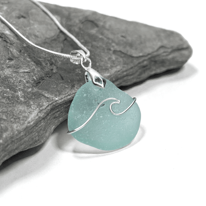 Sea Glass Necklace - Aqua Wave Pendant Scottish Jewellery - East Neuk Beach Crafts