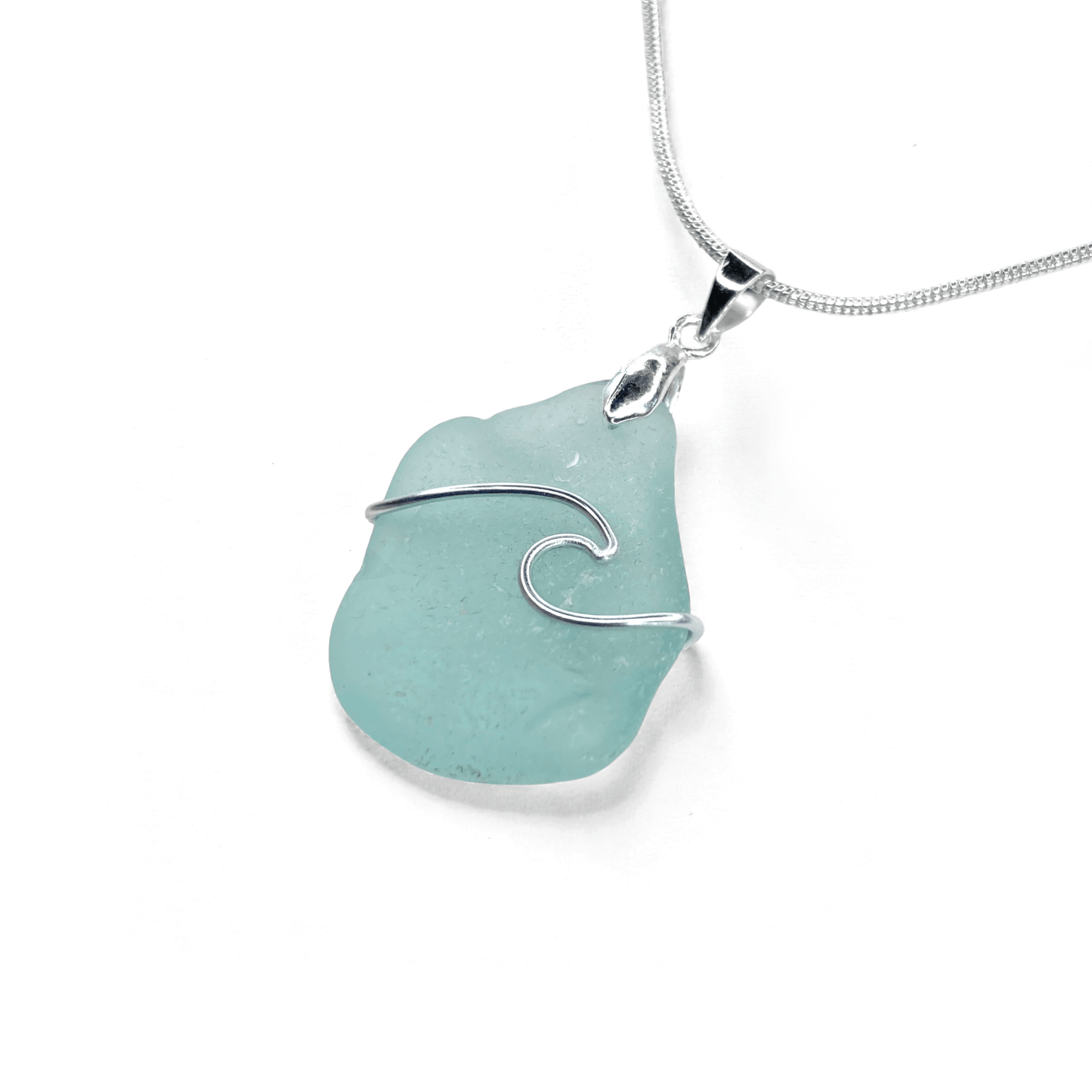Sea Glass Necklace - Aqua Wave Pendant Scottish Jewellery - East Neuk Beach Crafts