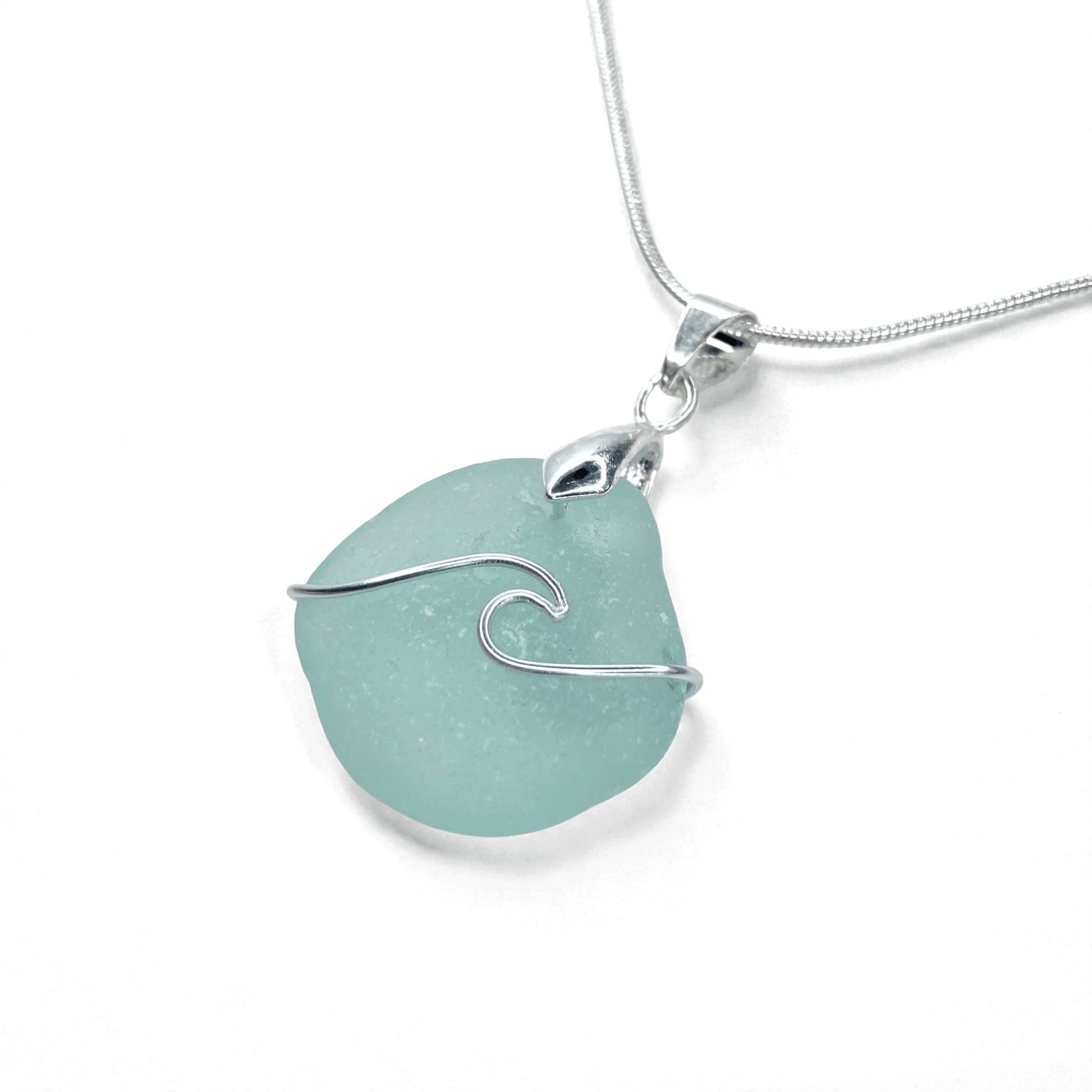 Sea Glass Necklace - Aqua Wave Pendant Scottish Jewellery - East Neuk Beach Crafts