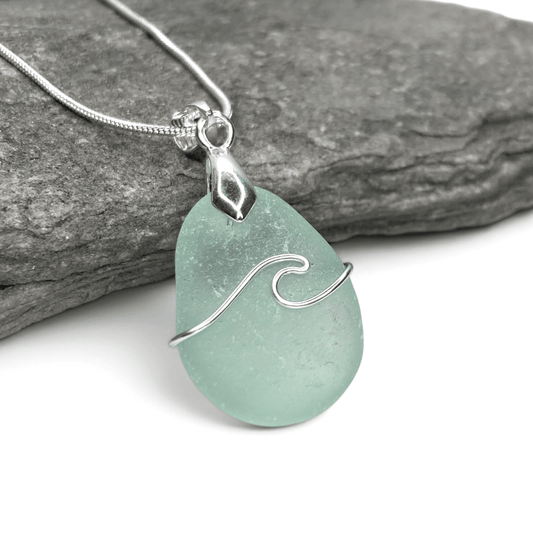 Sea Glass Necklace - Aqua Wave Pendant Scottish Jewellery - East Neuk Beach Crafts