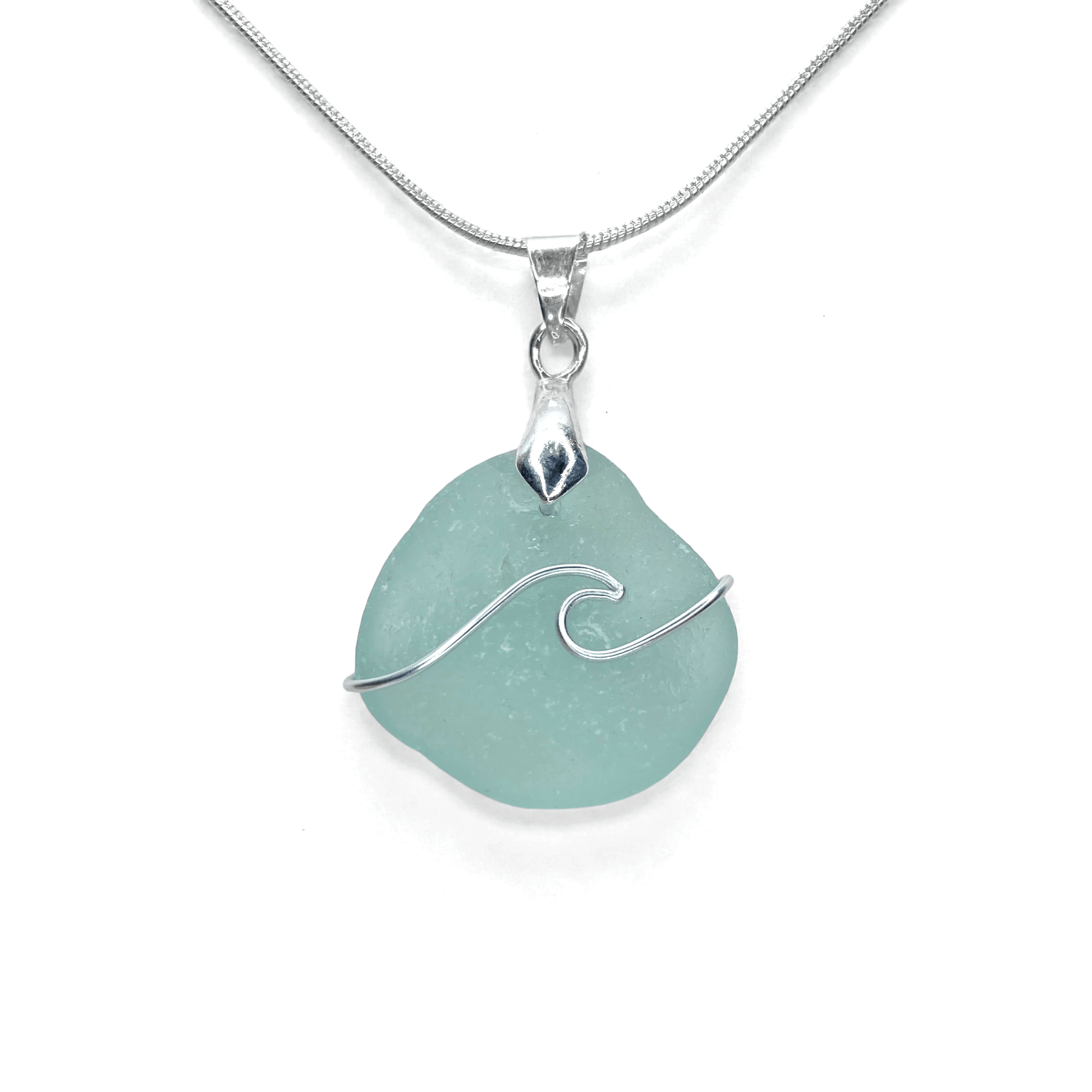 Sea Glass Necklace - Aqua Wave Pendant Scottish Jewellery - East Neuk Beach Crafts