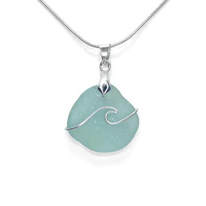 Sea Glass Necklace - Aqua Wave Pendant Scottish Jewellery - East Neuk Beach Crafts