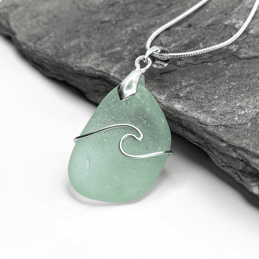 Sea Glass Necklace - Aqua Wave Pendant Scottish Jewellery - East Neuk Beach Crafts