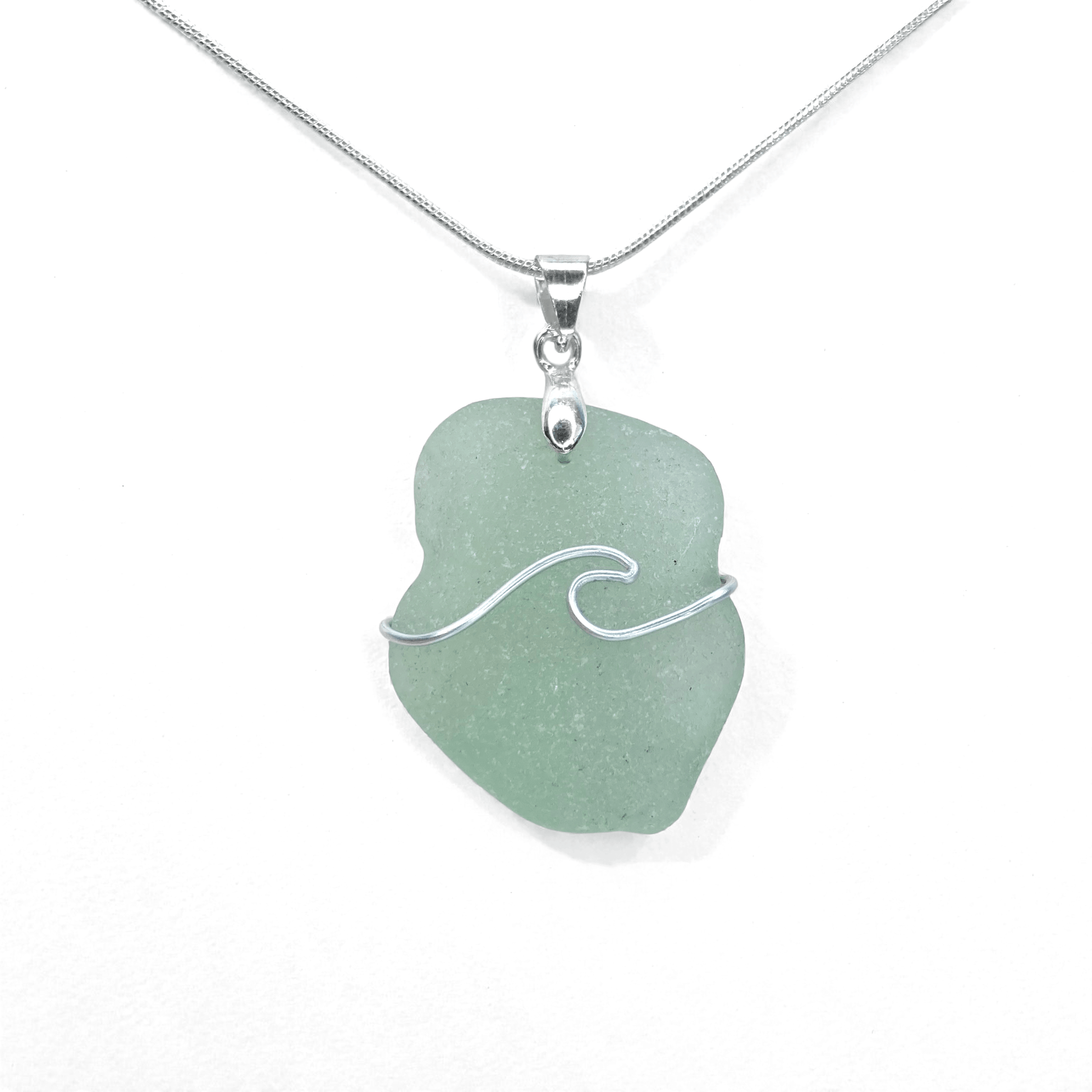 Sea Glass Necklace - Aqua Wave Pendant - Scottish Jewellery - East Neuk Beach Crafts