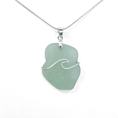 Sea Glass Necklace - Aqua Wave Pendant - Scottish Jewellery - East Neuk Beach Crafts