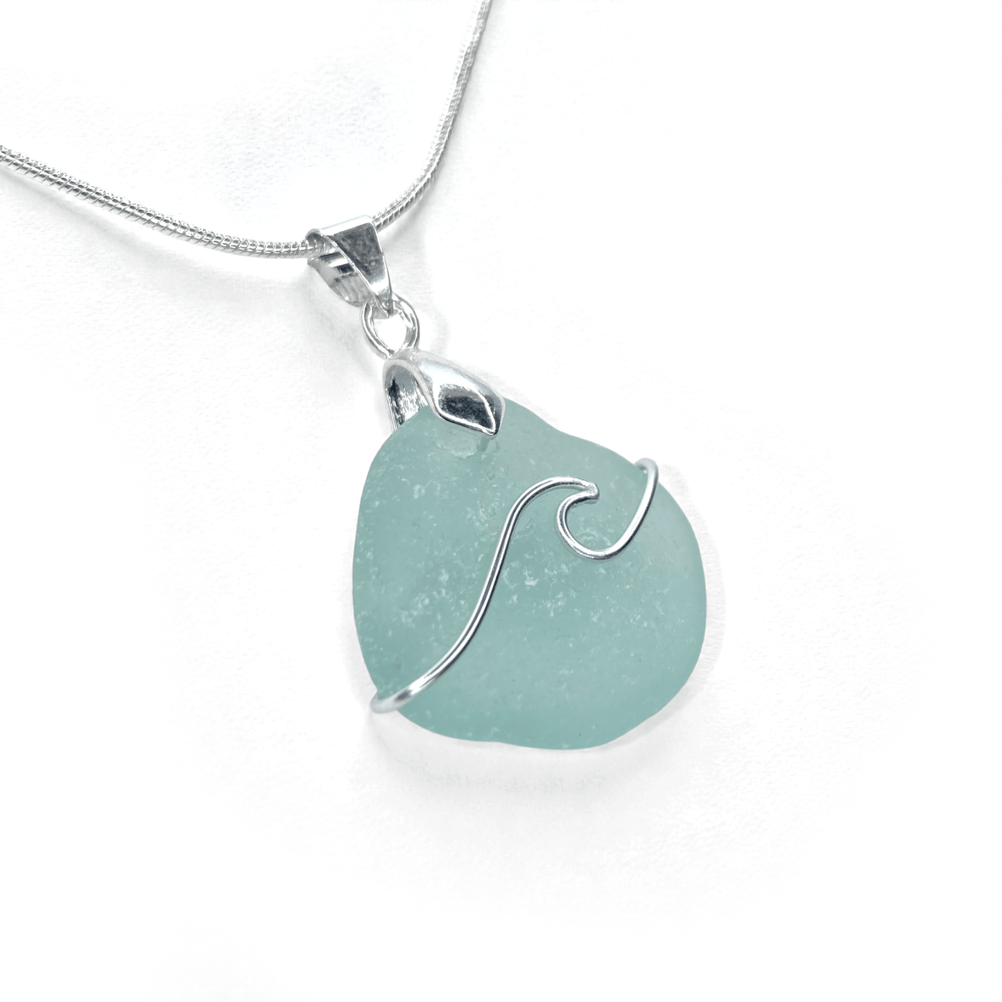 Sea Glass Necklace - Aqua Wave Pendant Scottish Jewellery - East Neuk Beach Crafts