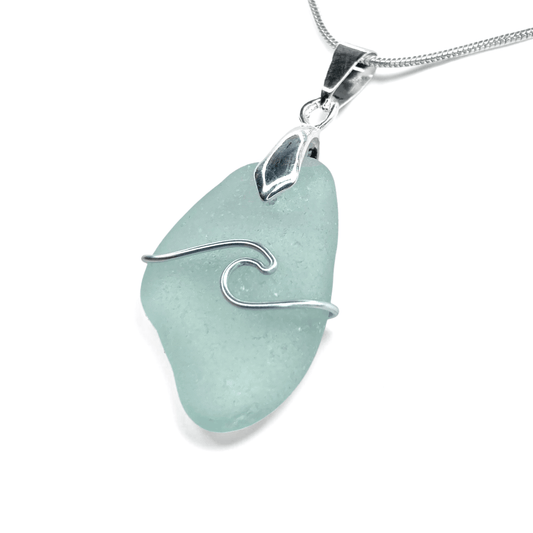 Sea Glass Necklace - Aqua Wave Pendant Scottish Jewellery - East Neuk Beach Crafts