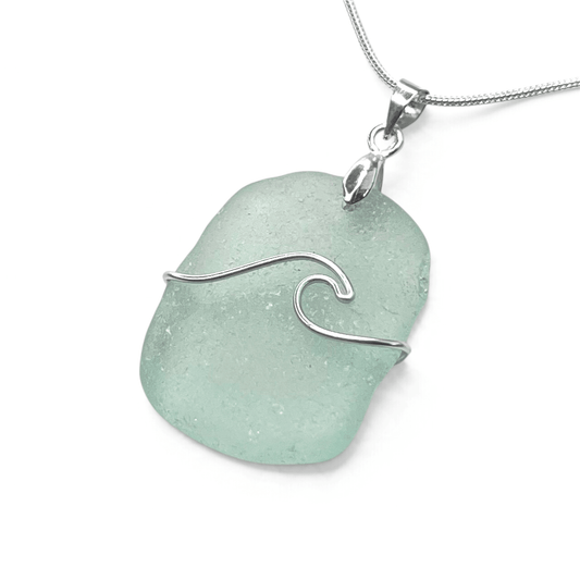 Sea Glass Necklace - Aqua Wave Pendant Scottish Jewellery - East Neuk Beach Crafts