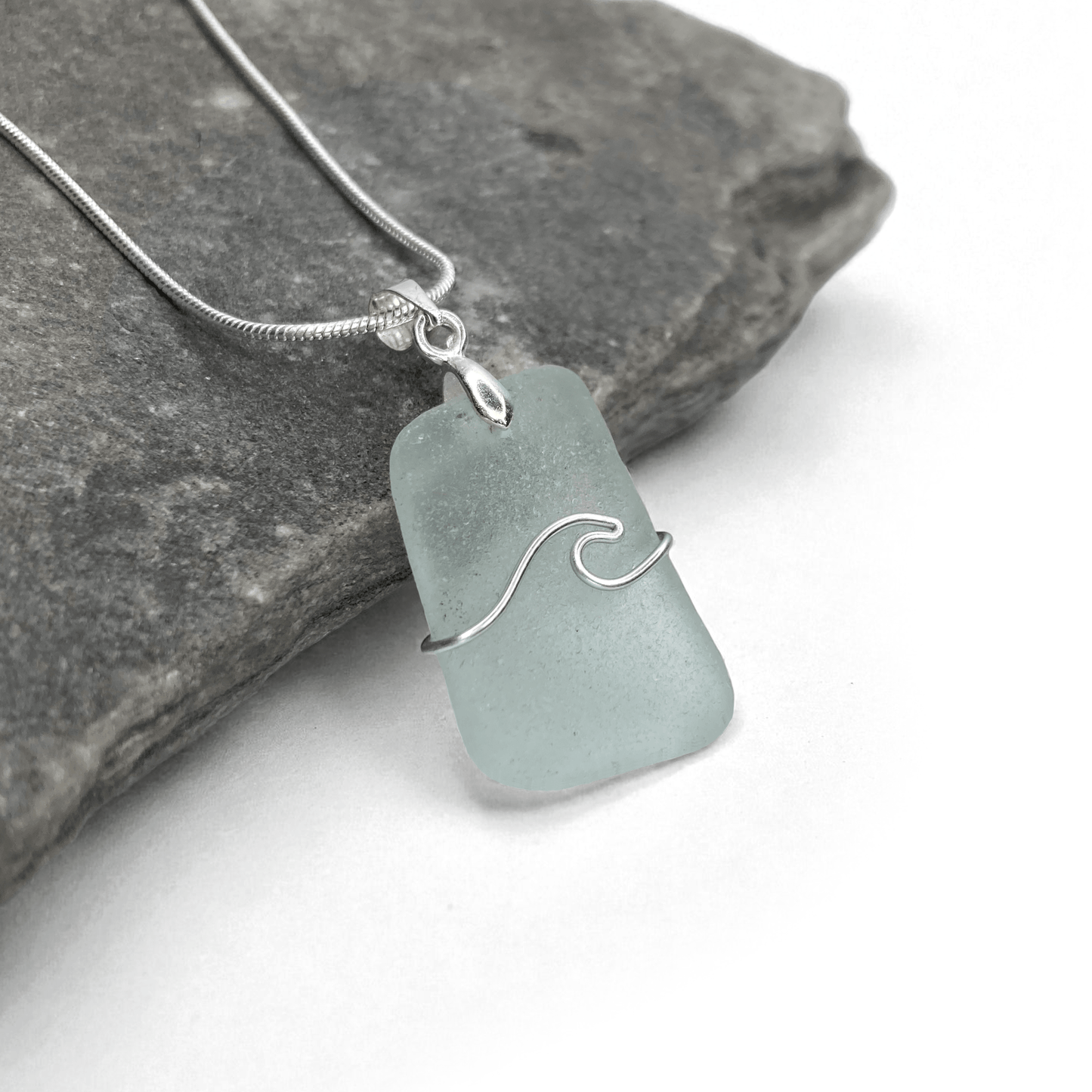 Sea Glass Necklace - Aqua Wave Pendant - Scottish Jewellery - East Neuk Beach Crafts