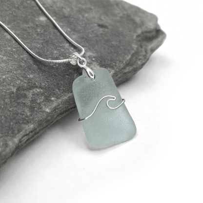Sea Glass Necklace - Aqua Wave Pendant - Scottish Jewellery - East Neuk Beach Crafts