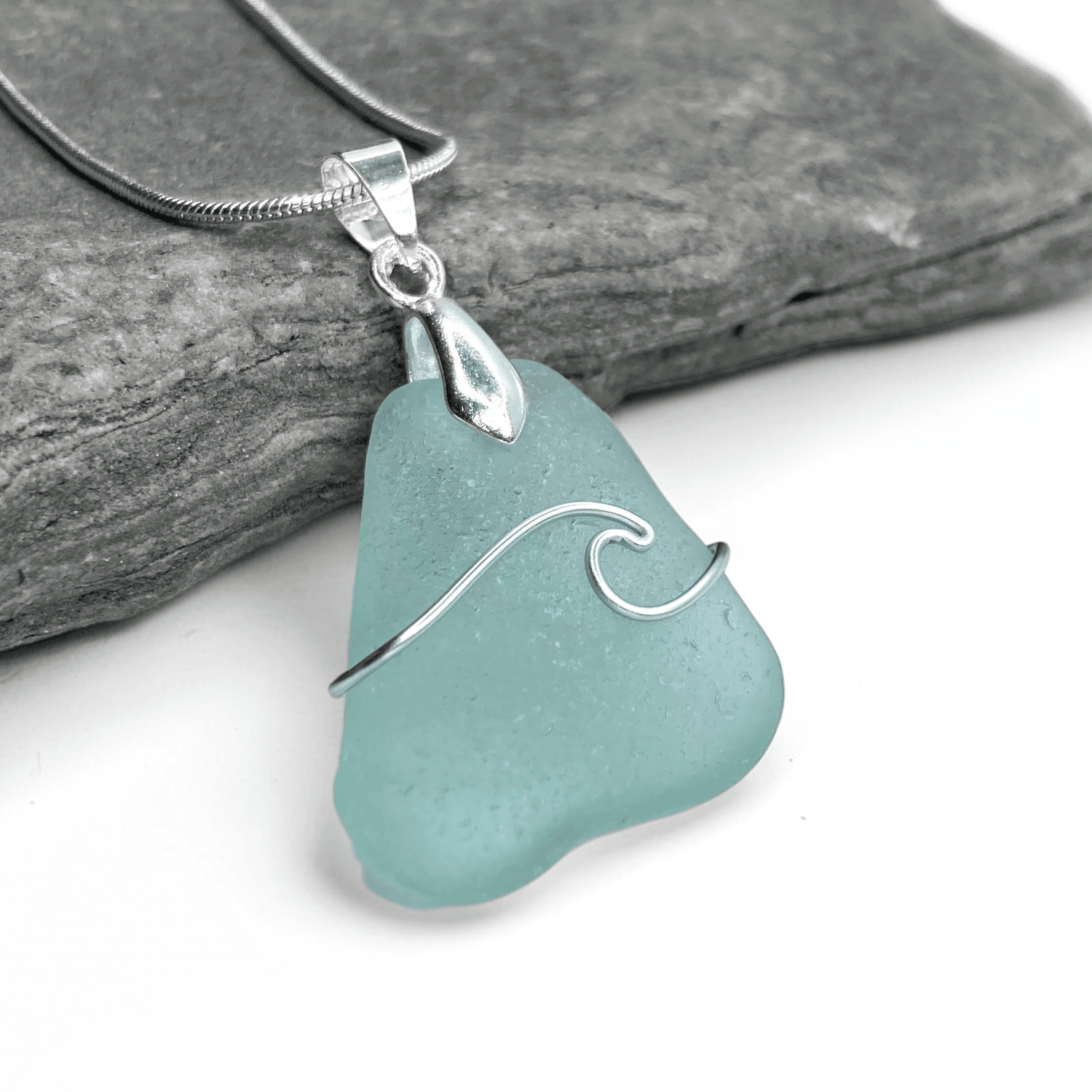 Sea Glass Necklace - Aqua Wave Pendant Scottish Jewellery - East Neuk Beach Crafts