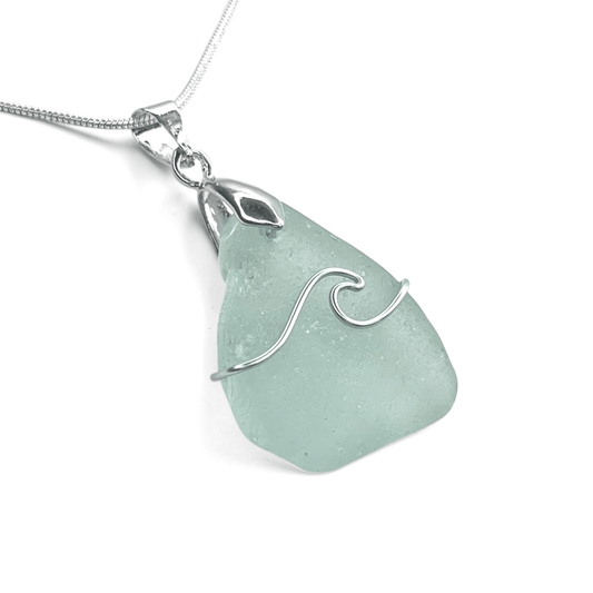 Sea Glass Necklace - Aqua Wave Pendant Scottish Jewellery - East Neuk Beach Crafts