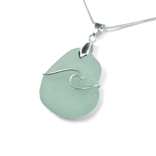 Sea Glass Necklace - Aqua Wave Pendant Scottish Jewellery - East Neuk Beach Crafts