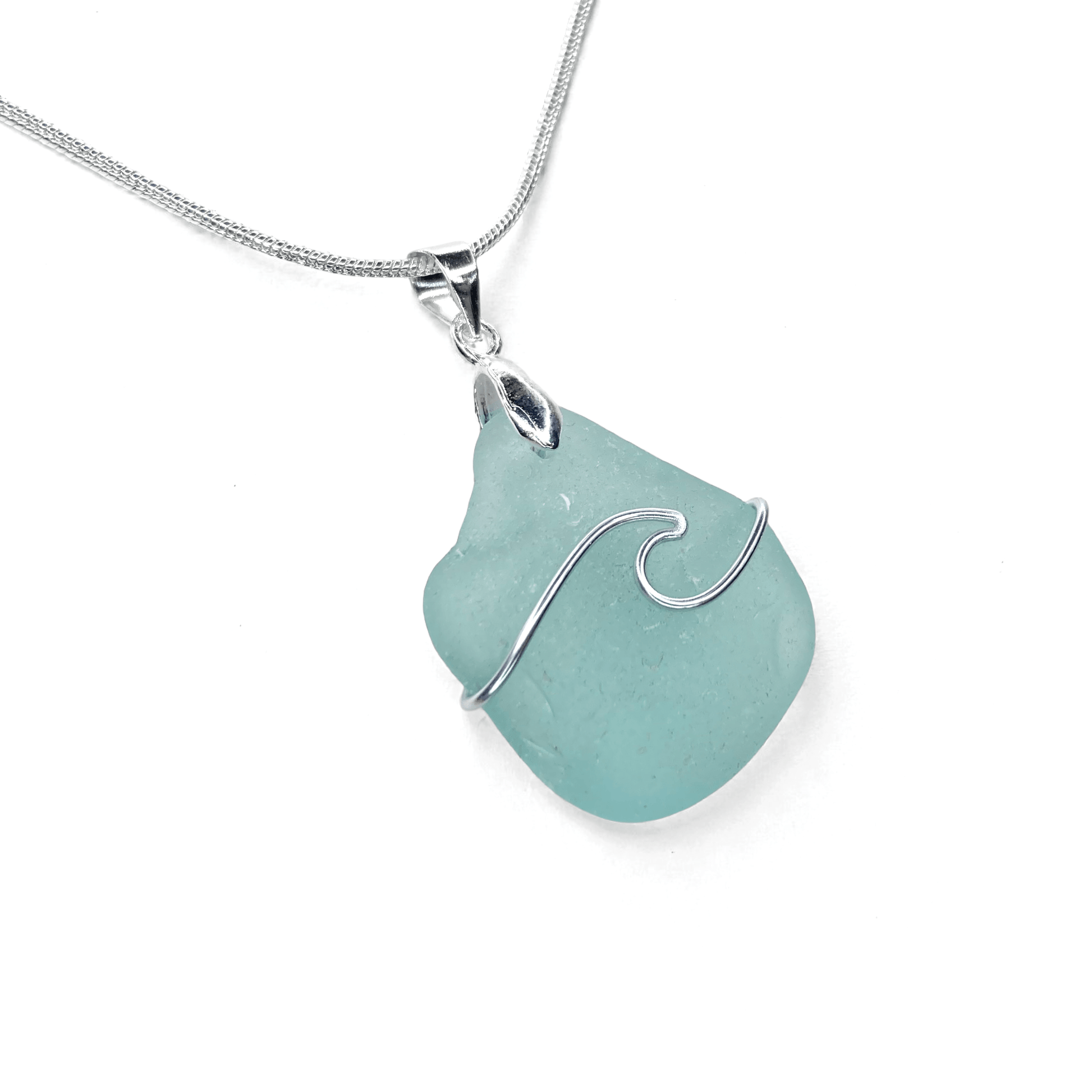 Sea Glass Necklace - Aqua Wave Pendant Scottish Jewellery - East Neuk Beach Crafts
