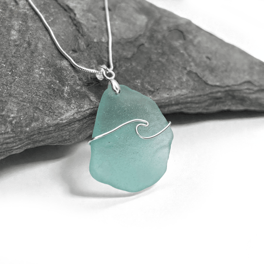 Sea Glass Necklace - Aqua Wave Pendant - Scottish Jewellery - East Neuk Beach Crafts