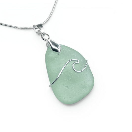 Sea Glass Necklace - Aqua Wave Pendant Scottish Jewellery - East Neuk Beach Crafts