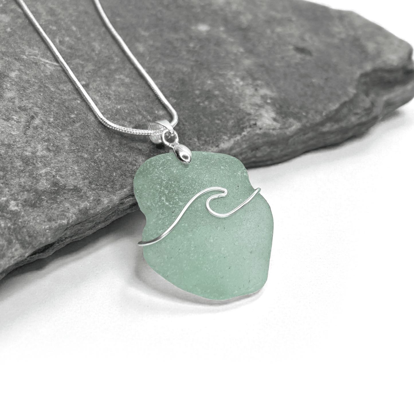 Sea Glass Necklace - Aqua Wave Pendant - Scottish Jewellery - East Neuk Beach Crafts