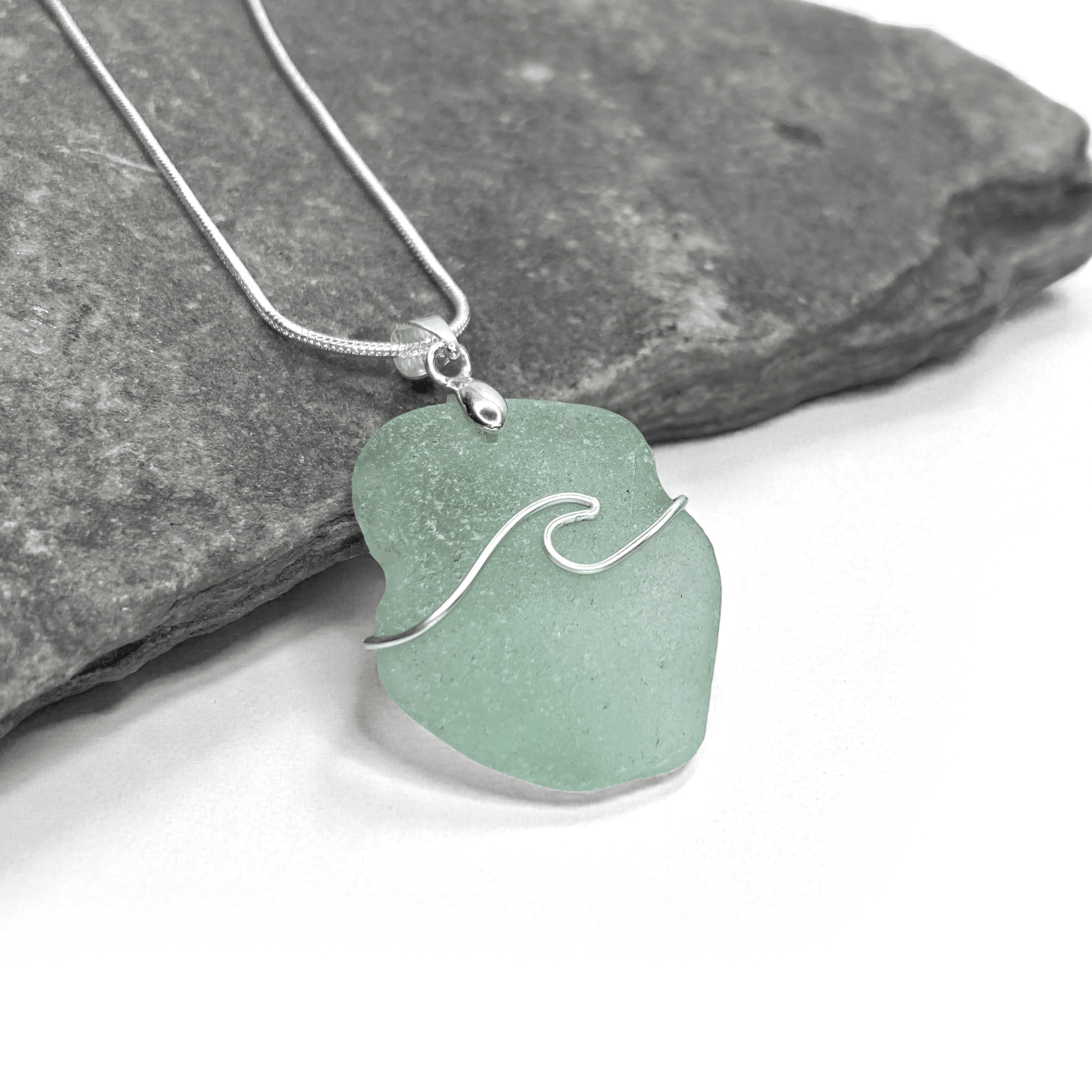 Sea Glass Necklace - Aqua Wave Pendant - Scottish Jewellery - East Neuk Beach Crafts